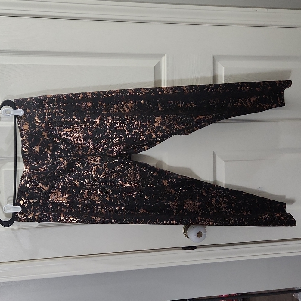 Bronze splatter black pants